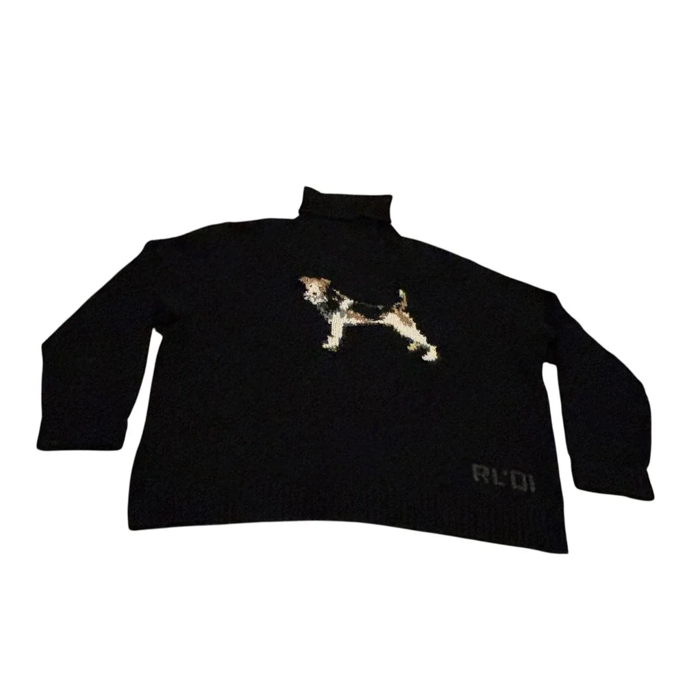 Polo by Ralph Lauren Men's Black Lambswool Turtle Neck Sweater Dog XXL Vintage - Picture 2 of 10